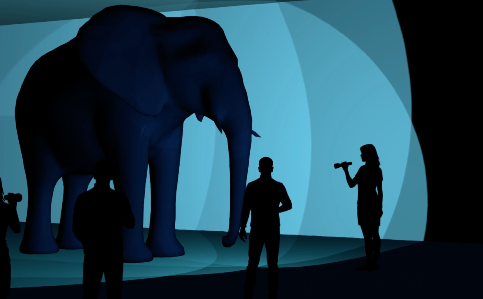 Illustrasjonsbilde: Skygger som viser elefant og to mennesker. Den ene har lommelykt